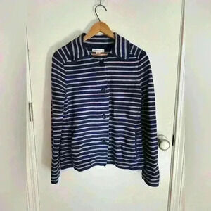 Button up knit striped blue collared cardigan by Coldwater Creek size small or 8